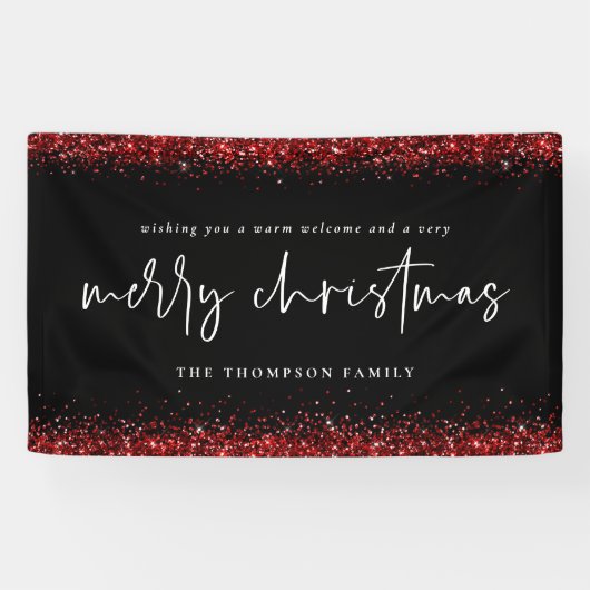 Red Glitter Merry kerstnaam Black Spandoek (Horizontaal)