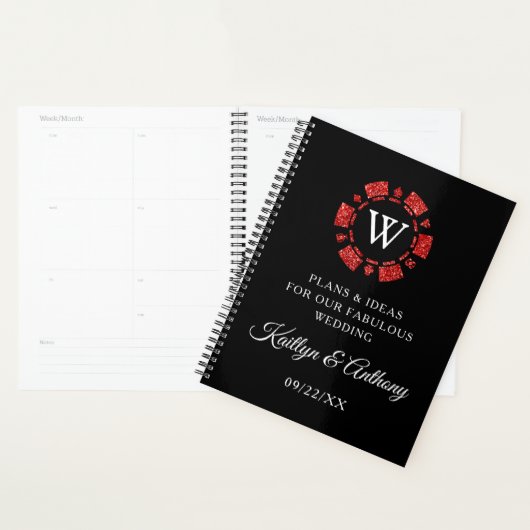 Red Glitter Monogram Poker Chip Casino Wedding Planner (Display)