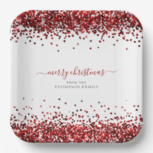 Red Glitter Name Merry KerstWhite Papieren Bordje