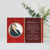 Red Glitter Photo Funeral Hartelijk dank Bedankkaart (Staand voorkant)