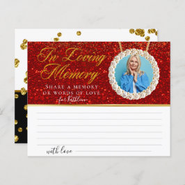Red Glitter Photo Share a Memory Funeral Kaart
