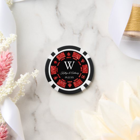 Red Glitter Poker Chip Casino Wedding (Huwelijk)