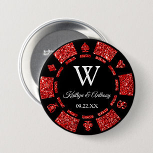 Red Glitter Poker Chip Casino Wedding Party Favor Ronde Button 7,6 Cm