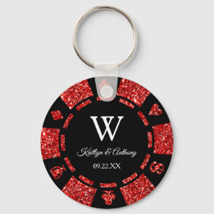 Red Glitter Poker Chip Casino Wedding Party Favor Sleutelhanger