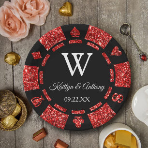 Red Glitter Poker Chip Casino Wedding Party Papieren Bordje