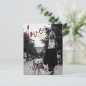 Red Glitter Script Elegant Foto met kerstpostauto Briefkaart (Staand voorkant)