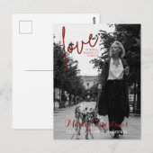 Red Glitter Script Elegant Foto met kerstpostauto Briefkaart (Voorkant / Achterkant)