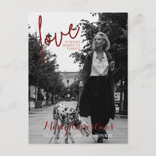 Red Glitter Script Elegant Foto met kerstpostauto Briefkaart (Voorkant)