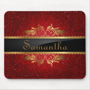 Red Glitter Sequin Disco Personalized Mousepad Muismat