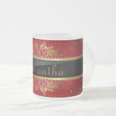 Red Glitter Sequin Frosted Glass Coffee Mok Cup (Voorkant rechts)