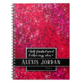 Red Glitter Sparkles Black White Monogram Glam Notitieboek (Voorkant)