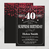 Red Glitter Surprise 40th Birthday Invitation Kaart (Voorkant / Achterkant)