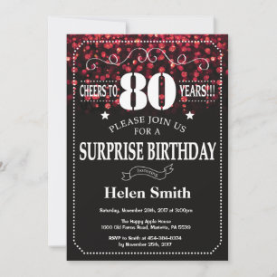 Red Glitter Surprise 80ste verjaardag Kaart