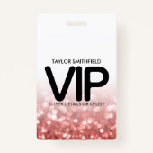 Red Glitter trendy modern VIP lanyard badge douane (Voorkant)