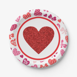 Red Glitter Valentijnse Heart Birthday Papieren Bordje