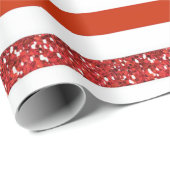 Red Glitter White Striped Holiday Cadeaupapier (Rol Hoek)