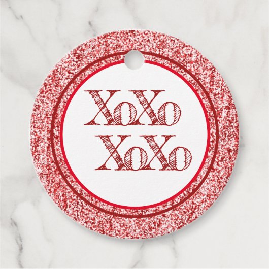 Red Glitter XOXO Bedankjes Labels (Voorkant)