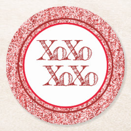 Red Glitter XOXO Ronde Kartonnen Onderzetter