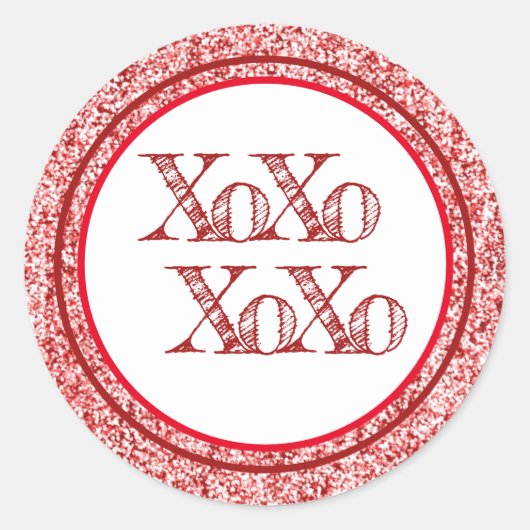 Red Glitter XOXO Ronde Sticker (Voorkant)