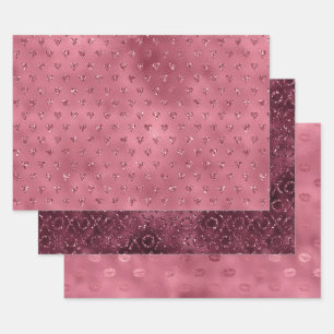 Red Glitzy Glitter Hearts Inpakpapier Vel