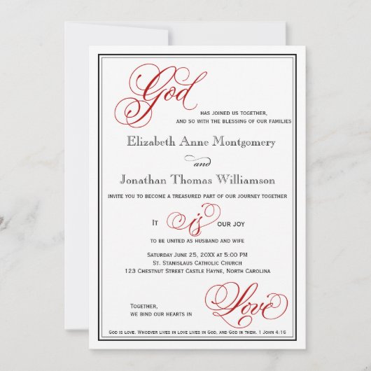 Red God is Love Christelijk Wedding Invitation Kaart (Voorkant)