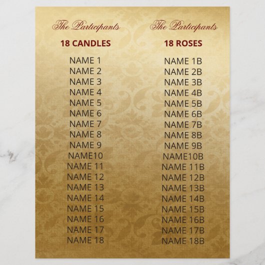 Red Gold 18 Candles et le programme de cérémonie R (Dos)