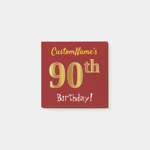 Red, Gold 90th Birthday, With Custom Name Post-it® Notes