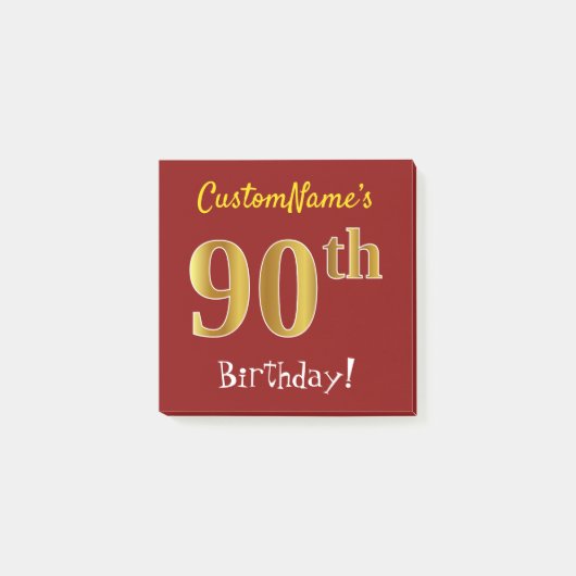 Red, Gold 90th Birthday, With Custom Name Post-it® Notes (Voorkant)