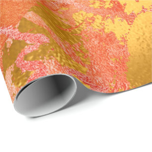 Red Gold Abstract Peach Marble Shiny Metallic Cadeaupapier