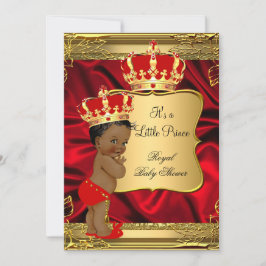 Red Gold African American Prince Baby shower Kaart