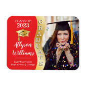 Red | Gold Afstuderen Wave Afstudeerder Pet Foto M Magneet (Horizontaal)