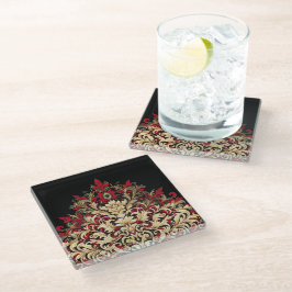 Red Gold and Black Damask  Glazen Onderzetter