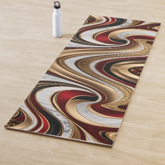 Red Gold and White Marble Swirls Yogamat (In situ)