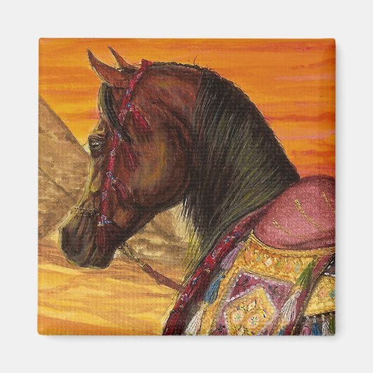 Red & Gold Arabian cheval carré aimant (Devant)