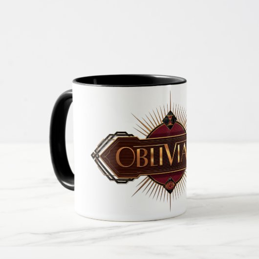 Red & Gold Art Deco Obliviate Spell Grafisch Mok (Voorkant links)