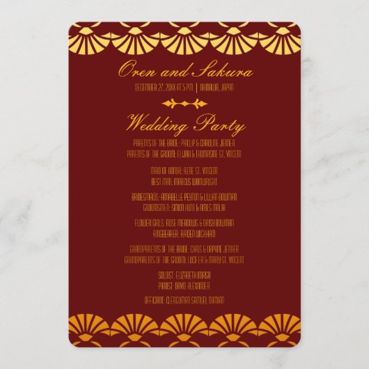 Red & Gold Art Déco Style Programmes de mariage (Devant)