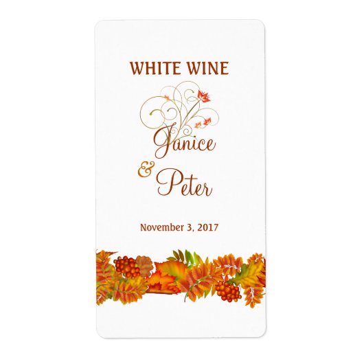 Red Gold automne feuilles Mariage Vin Étiquette (Devant)