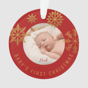 Red Gold Babys First Christmas Cadeau Ornament