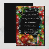 Red Gold Baubles Bougie Noël Fête Invitation (Devant / Derrière)