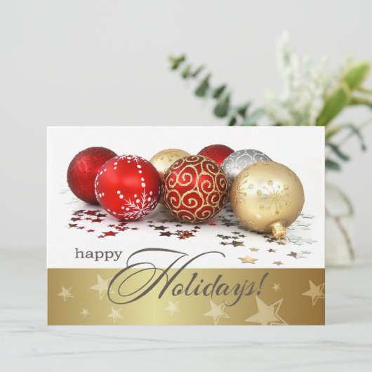 Red Gold Baubles Fête Invitation (Debout devant)