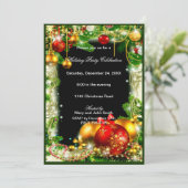 Red Gold Baubles Pine Noël Fête Invitation (Debout devant)