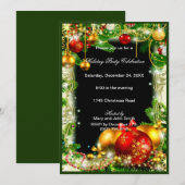 Red Gold Baubles Pine Noël Fête Invitation (Devant / Derrière)