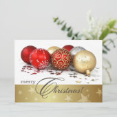 Red Gold Baubles - Uitnodiging voor kerstfeestdage (Staand voorkant)