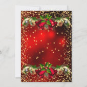 Red Gold Bells Holly Kerstfeestdag Kaart (Achterkant)