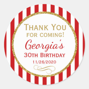 Red Gold Birthday Hartelijk dank voor uw favoriete Ronde Sticker