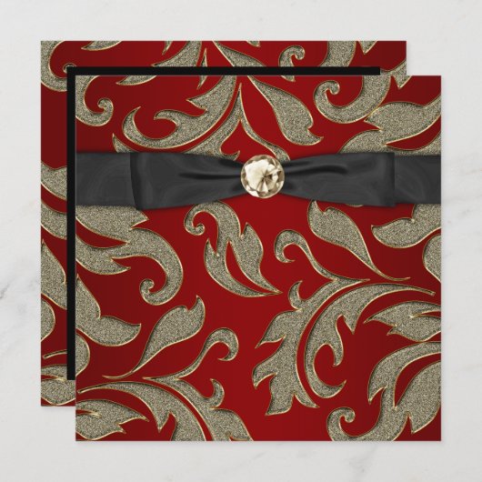 Red Gold Black Cravate Black Party Invitation (Devant / Derrière)