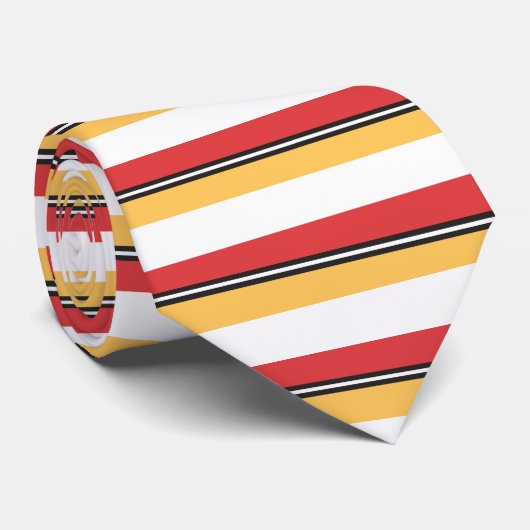 Red Gold Black en White, horizontaal gestreept Str Stropdas (Opgerold)