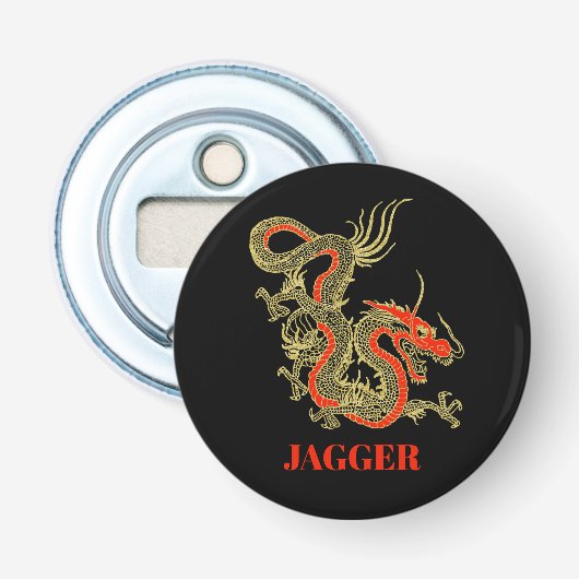 Red Gold Black Fantasy Chinese Dragon Button Flesopener (Voorkant)