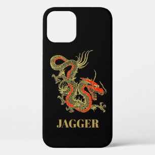 Red Gold Black Fantasy Chinese Dragon iPhone 12 Hoesje