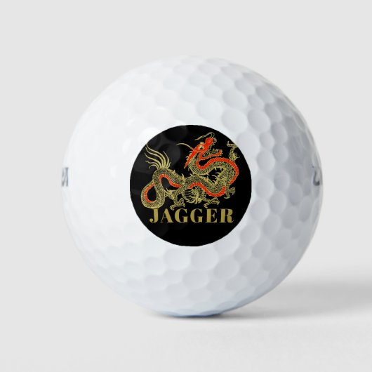 Red Gold Black Fantasy Chinese Dragon Monogram Golfballen (Voorkant)